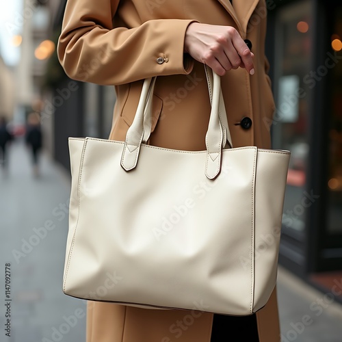Cream Leather Tote Bag: A Chic and Minimalist Street Style Accessory
