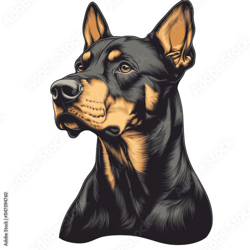 Obraz na płótnie Brown icon of Doberman Pinscher dog isolated on a transparent background Minimalist flat icon, vector logo style sign clipart on a no background png w salonie