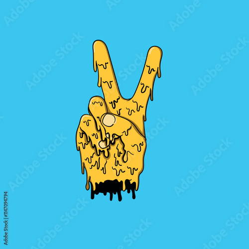 yellow grime art torn off hand making peace and love sign, 2, v, victory