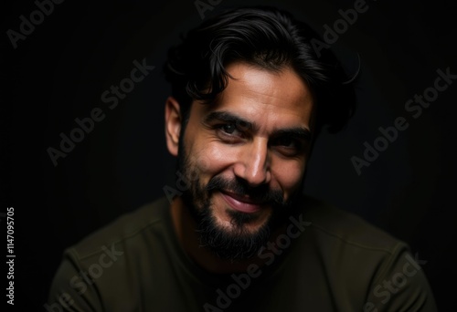 A portrait of a man with dark hair and beard, smiling subtly against a transparent background.