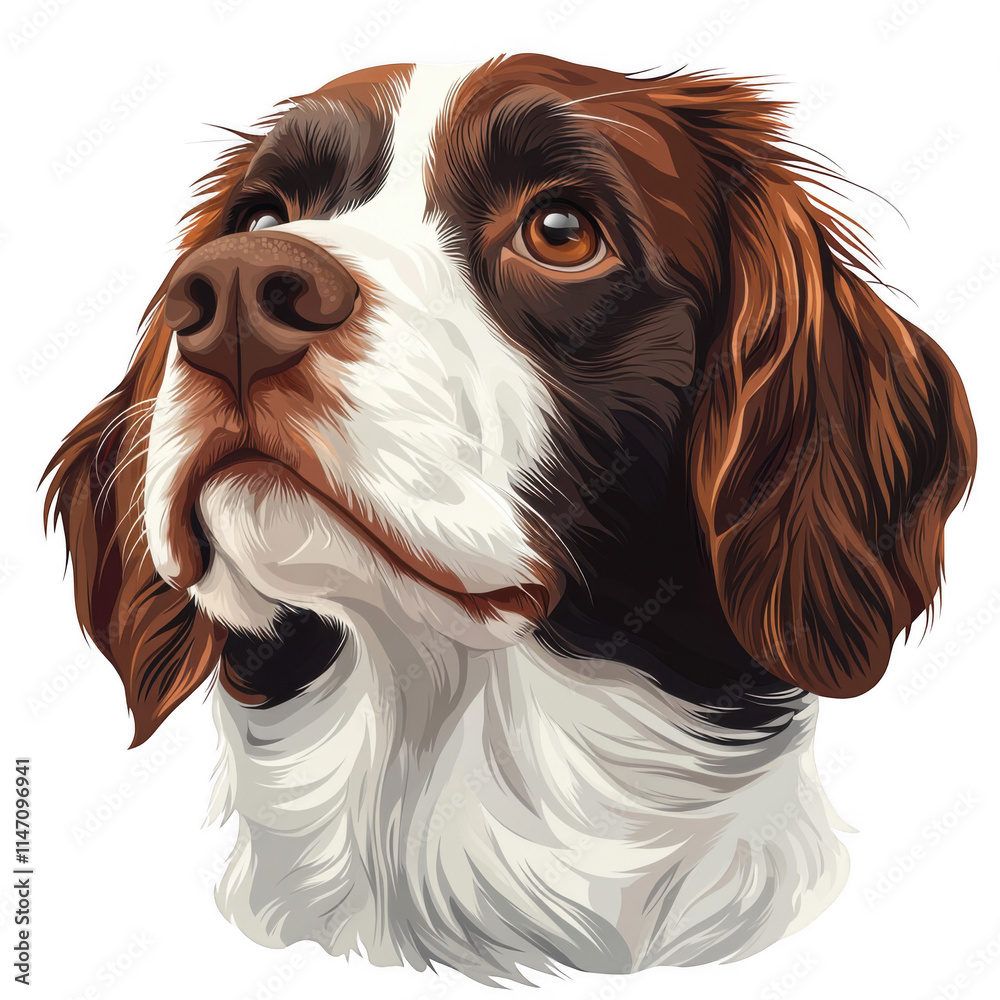 Naklejka premium Brown icon of English Springer Spaniel dog isolated on a transparent background Minimalist flat icon, vector logo style sign clipart on a no background png
