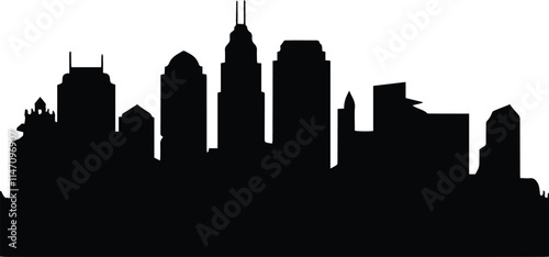High-Definition Solid Black Silhouette of a Skyline with Sharp, Clean Edges and Minimalist Design
