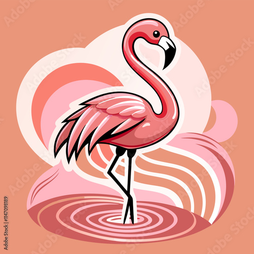 Pink Flamingo Vector Illustration: Tropical Bird, Summer Design.