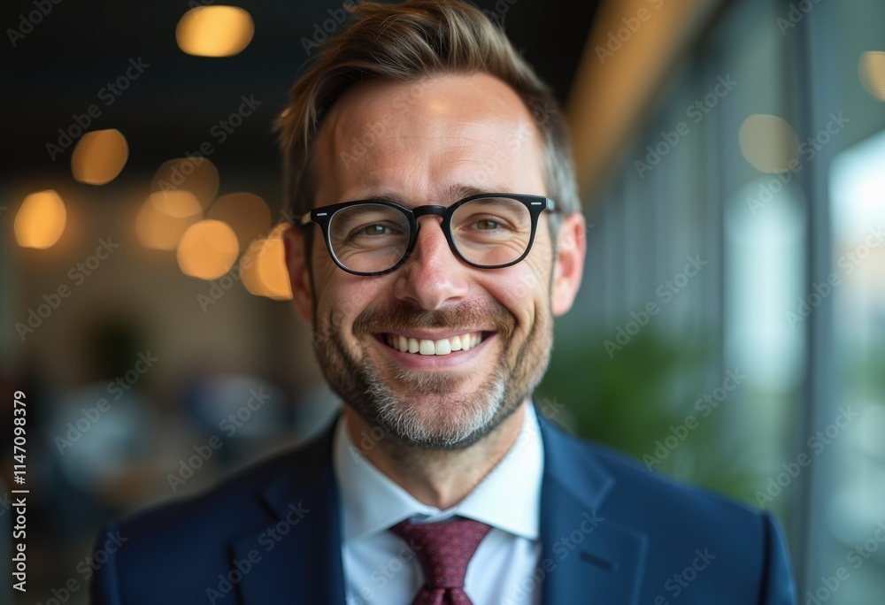 A smiling man in a suit and glasses, happy and successful in his professional life. A smiling man in a suit and glasses, happy and successful in his professional life.