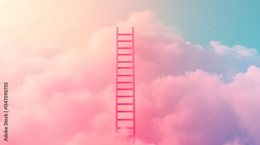 Surreal Pink Ladder Leading Through Dreamy Pink Clouds Surreal Pink Ladder Leading Through Dreamy Pink Clouds