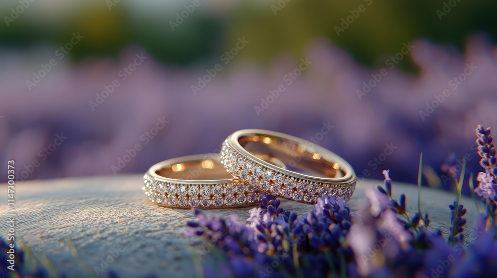 Serene Lavender on Table Top with Lavender Field Background Serene Lavender on Table Top with Lavender Field Background