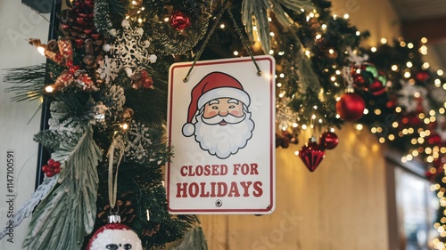 A photo of a sign with a Santa Claus illustration saying 
