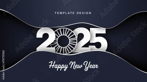 A template design of the numbers 2025 in a paper cut style. The numbers are large and are placed against a dark background.  The text 