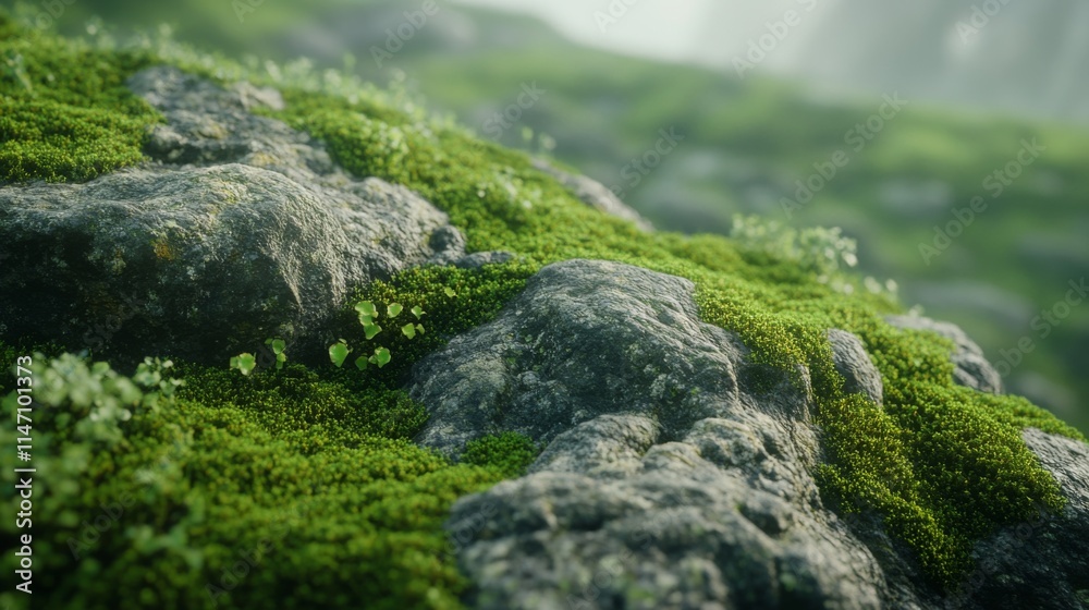 Lush Green Moss Covering Gray Rocks In Nature Lush Green Moss Covering Gray Rocks In Nature