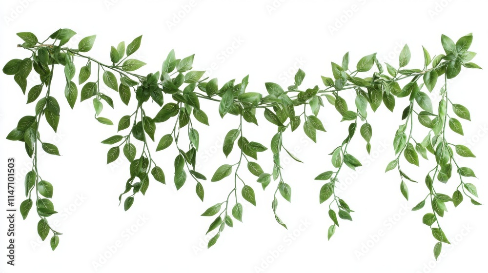 Green leafy vines hanging elegantly against a white background Green leafy vines hanging elegantly against a white background