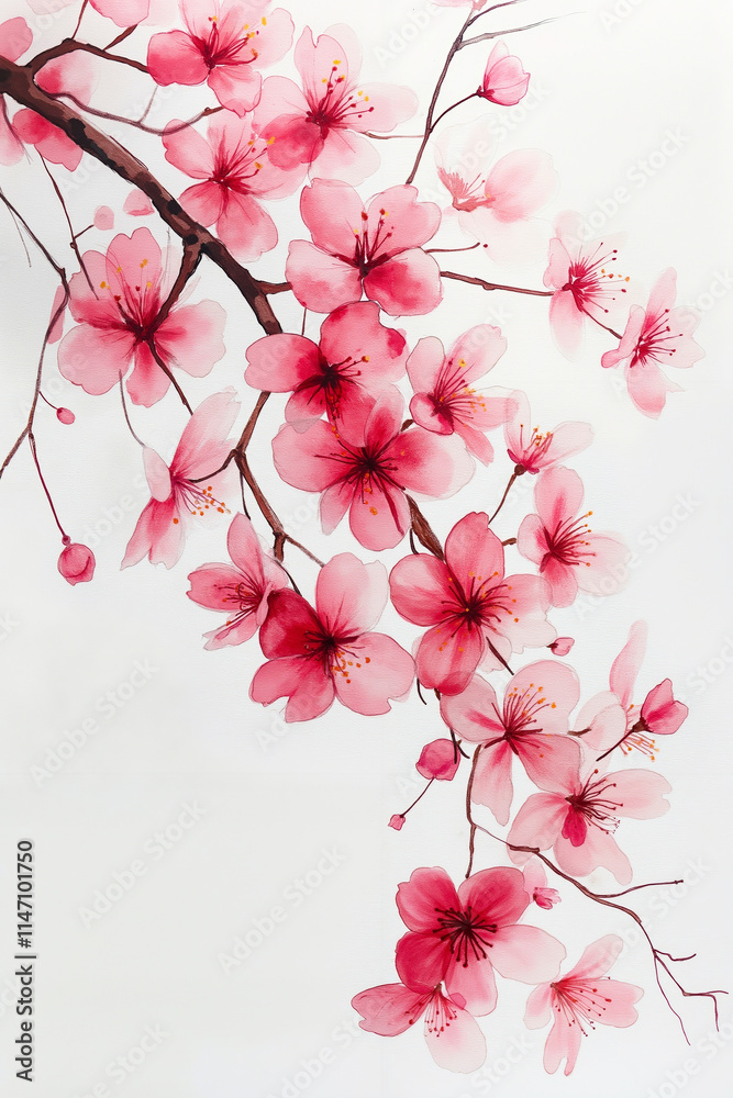 Naklejka premium A painting of pink flowers on a white background