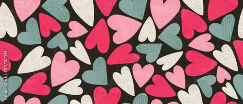 Seamless creative art background with hearts.