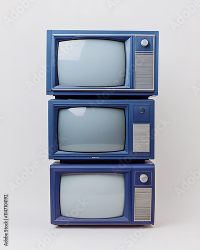 Stacked Vintage Blue Televisions Retro Style Display