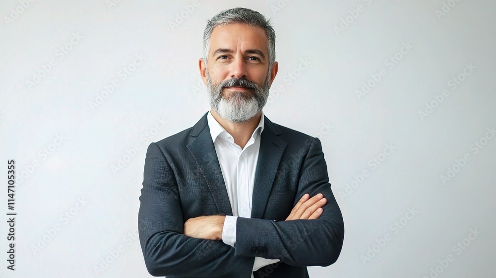 Middle-aged Man in Business Suit with Beard Standing Confidently Middle-aged Man in Business Suit with Beard Standing Confidently