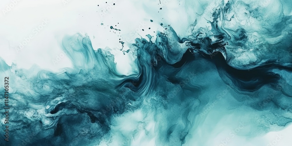 Abstract teal and white fluid art painting. Abstract teal and white fluid art painting.