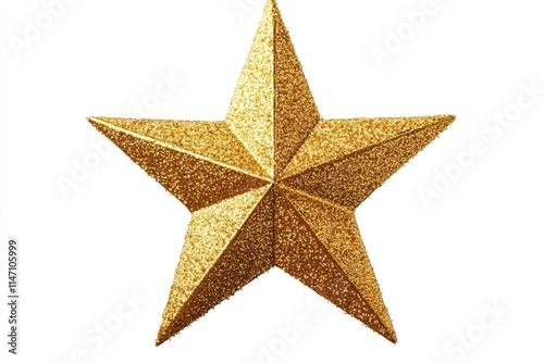 Golden Christmas star glitter sticker on white background.