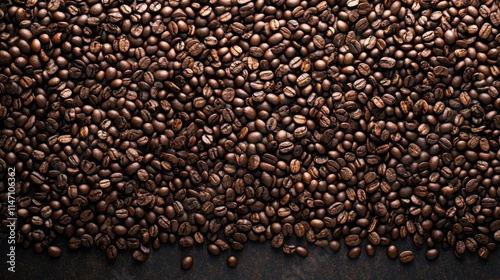 Closeup of roasted coffee beans on a black background