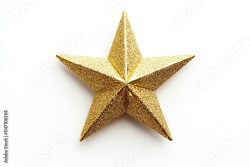 Golden Christmas Star isolated on white background top view.