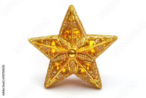 Golden Christmas star jewels sticker on white background. photo