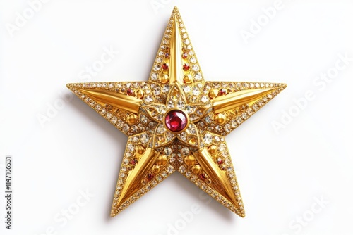 Golden Christmas star jewels sticker on white background. photo