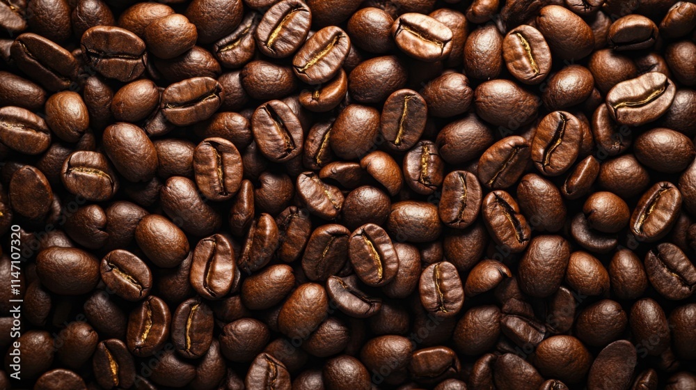 Obraz premium Heap of roasted coffee beans on black background