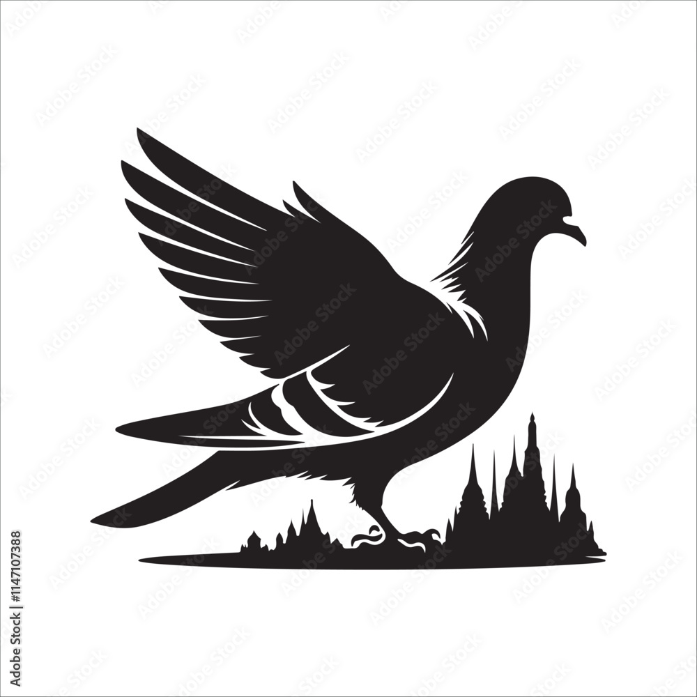 Fototapeta premium pigeon bird silhouette vector illustration, best pigeon