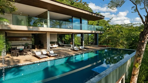Wallpaper Mural contemporary house with a large terrace and infinity pool, picture Torontodigital.ca