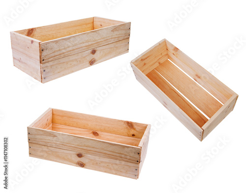 Wooden boxes set isolated photo