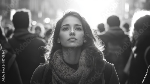 Portrait of a woman in a crowd