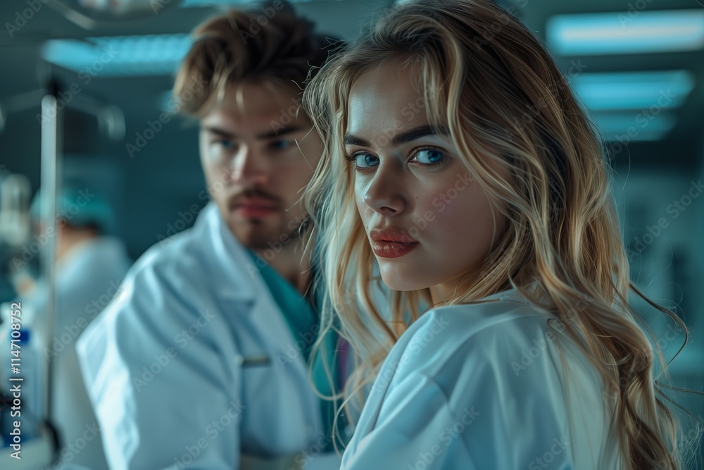 Two scientists collaborate in a modern laboratory, showcasing innovation and teamwork in research and discovery.