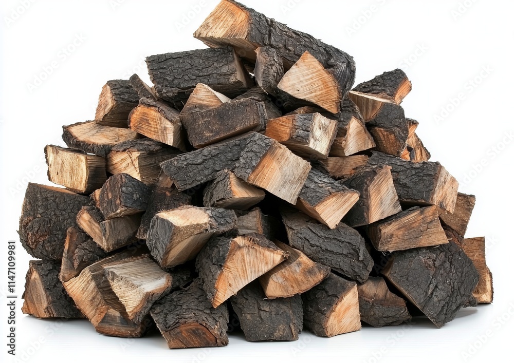 Wood pile stacked for winter preparation in a rustic setting under natural light with neutral background Wood pile stacked for winter preparation in a rustic setting under natural light with neutral background