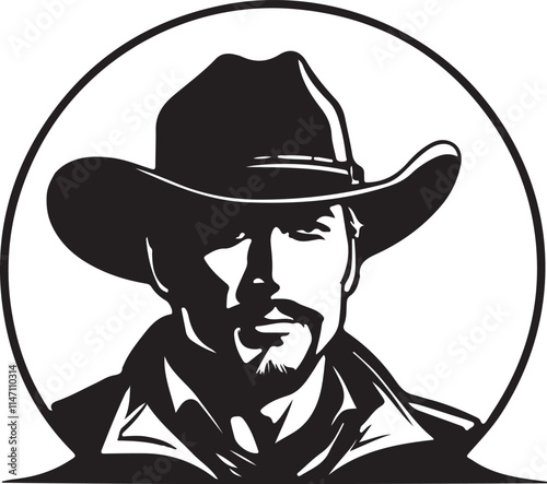 black and white cowboy logo type silhouette design