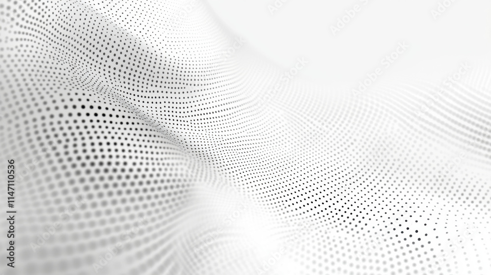 Abstract representation of flowing waves created by a network of dots on a dark background Abstract representation of flowing waves created by a network of dots on a dark background