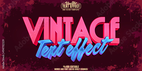 Vintage editable text effect, customizable 60s and retro 3d font style