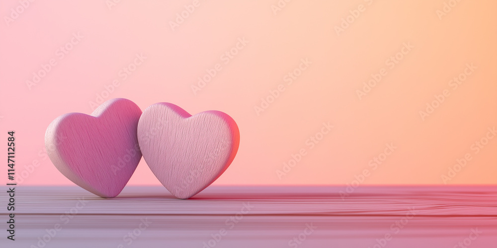 Romance Represented by Two Hearts. Pink Hearts on Wooden Surface. Generative Ai Romance Represented by Two Hearts. Pink Hearts on Wooden Surface. Generative Ai