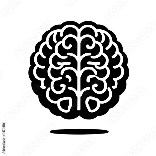 Brainpower Icon: Simple yet powerful, this black and white icon showcases the human brain, symbolizing intellect, creativity, and potential. Perfect for education, technology, and psychology concepts.