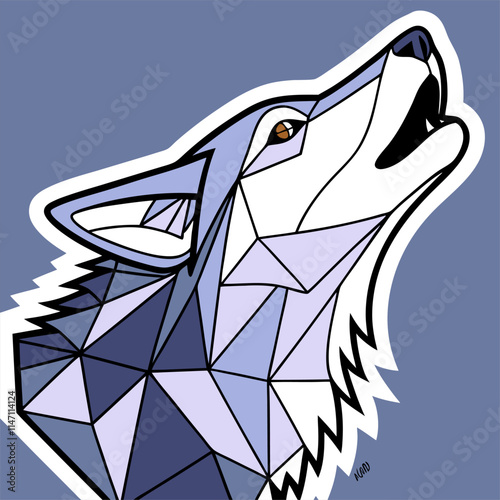 Geometric Wolf Head: Low Poly Blue Purple Vector Illustration for Design.