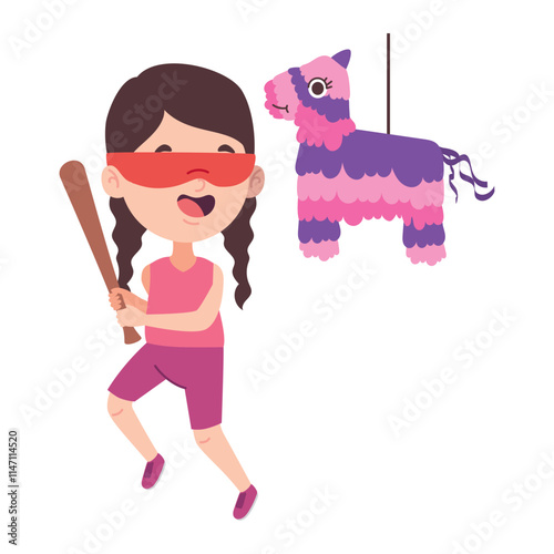 blindfold girl hitting the pinata