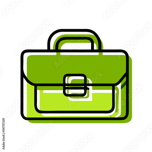 Green briefcase in a minimalistic style