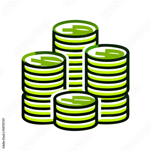 Stacks of coins in a vibrant green style