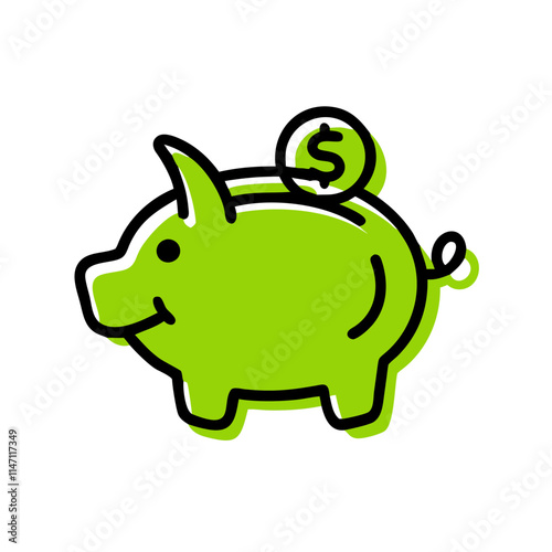 Green piggy bank with a dollar symbol in a minimalistic style