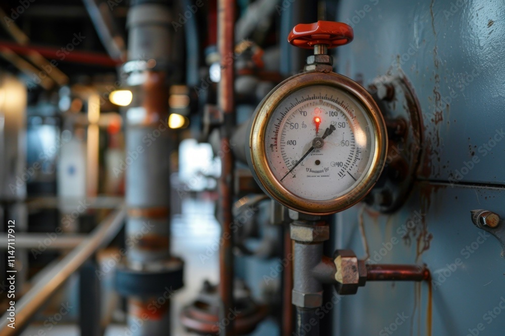 Φωτογραφία Close up of a pressure gauge indicating pressure levels in an industrial pipelin