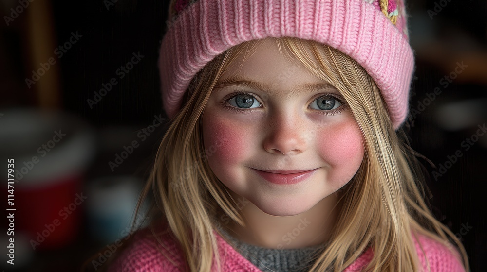Smiling child in a pink hat, showcasing joy and innocence. Smiling child in a pink hat, showcasing joy and innocence.