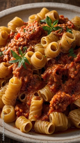 Authentic Italian Fusilloni Pasta with Rich Bolognese Sauce photo