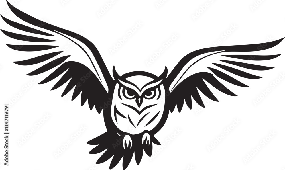 Fototapeta premium Black and white owl logo type silhouette design