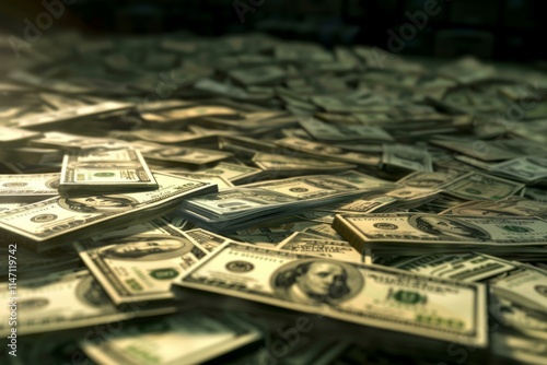 Stacks of one hundred dollar bills creating a background of wealth and prosperity