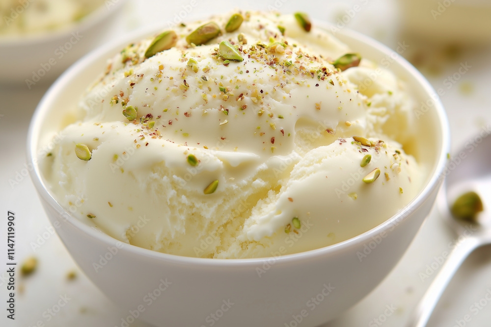 A bowl of creamy gelato in vibrant fruit flavors, sprinkled with crushed pistachios A bowl of creamy gelato in vibrant fruit flavors, sprinkled with crushed pistachios