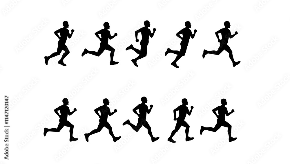 group of black runner silhouettes in motion, depicting fitness, sports, marathon, teamwork, and healthy lifestyle, perfect for fitness designs and sport-related artwork group of black runner silhouettes in motion, depicting fitness, sports, marathon, teamwork, and healthy lifestyle, perfect for fitness designs and sport-related artwork