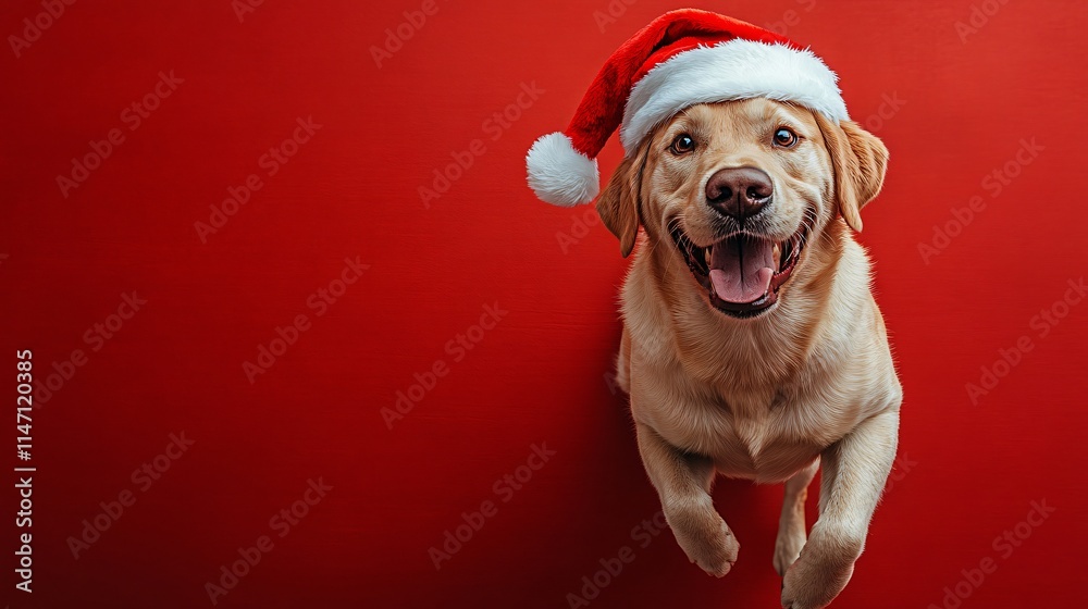 Christmas Portrait of puppy on studio background with copy space Christmas Portrait of puppy on studio background with copy space