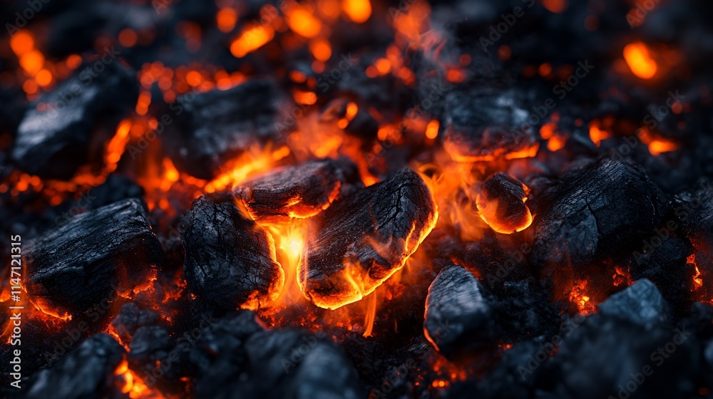 Fiery Embers Glowing in the Darkness A Close Up View of Burning Charcoal Fiery Embers Glowing in the Darkness A Close Up View of Burning Charcoal